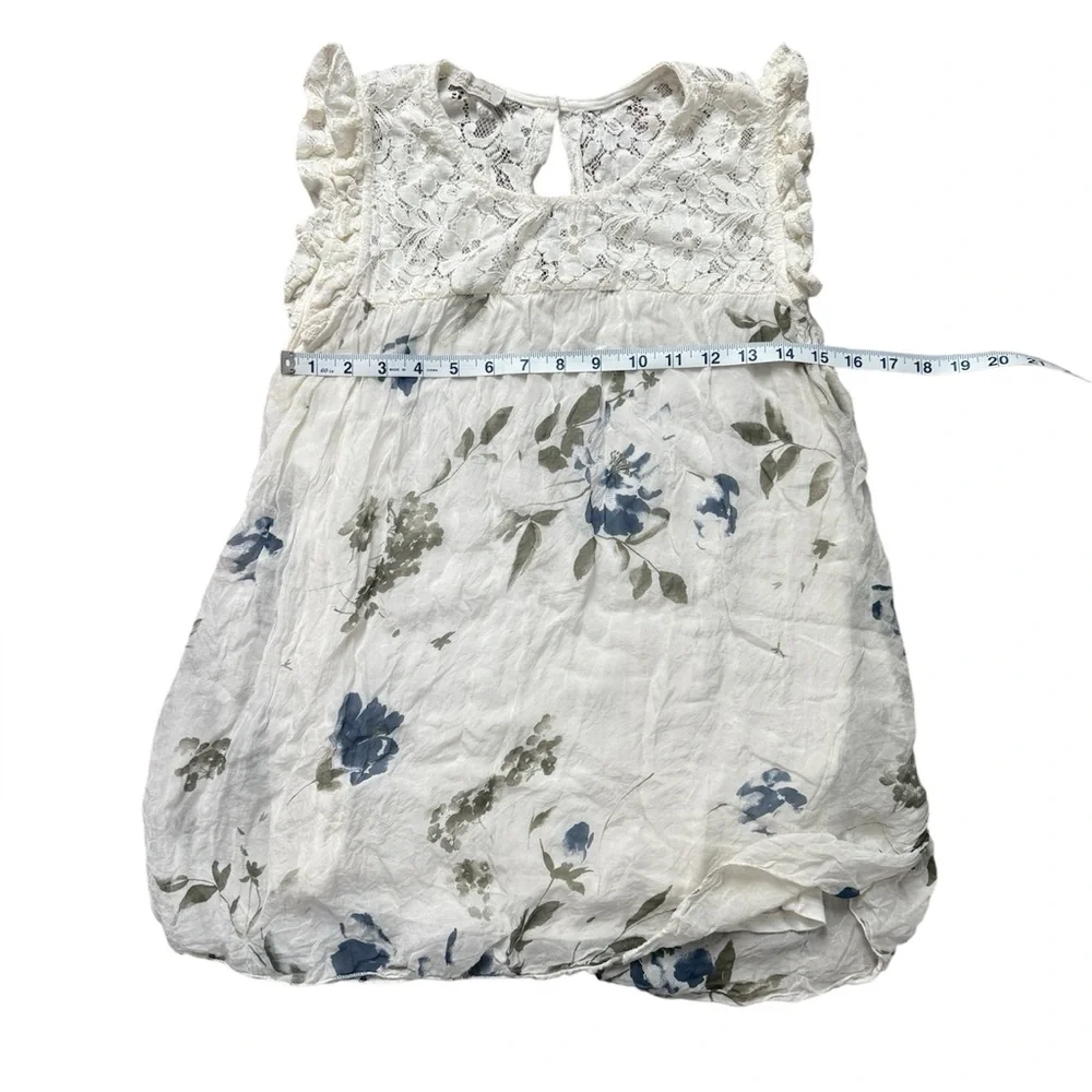 100% Silk Bellambra Made in Italy Floral Blouse - Lace Yoke- Size Large - Picture 5 of 9